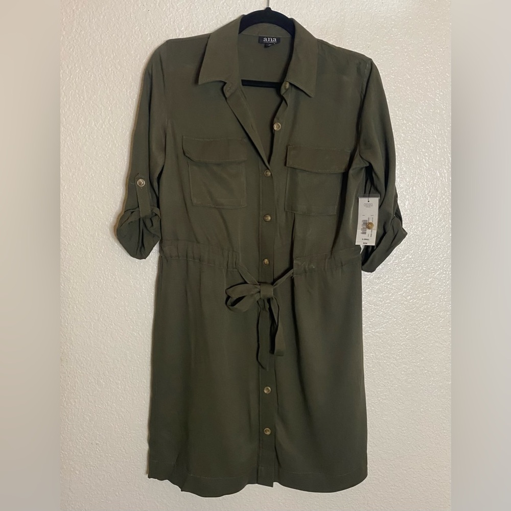 NWT A.N.A Button Up Green Dress Size XS